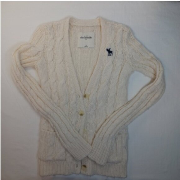 Abercrombie & Fitch Vintage y2k Kid's Cream Cable Knit wool blend Cardigan -XL - Picture 7 of 7